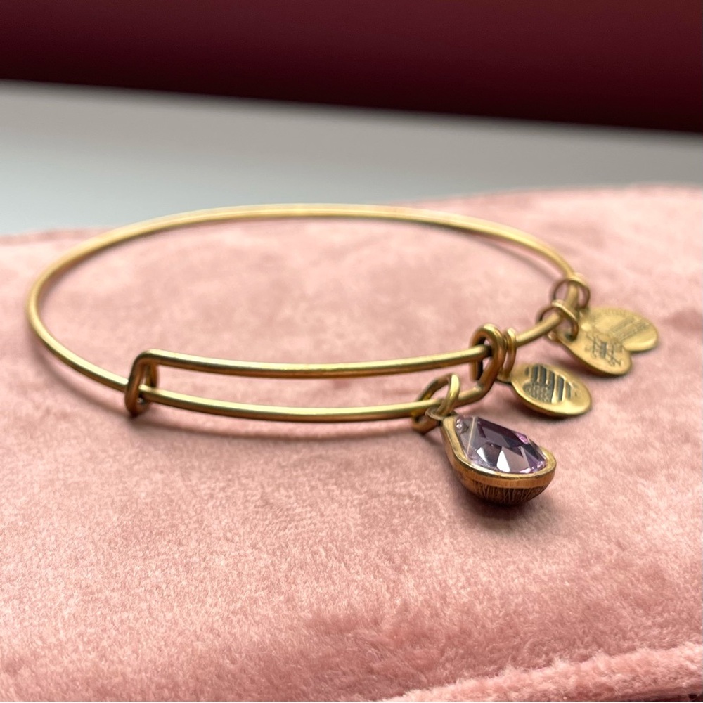 Alex and Ani Gold-Copper Tone Bangle with Purple Teardrop Charm - Picture 2 of 4